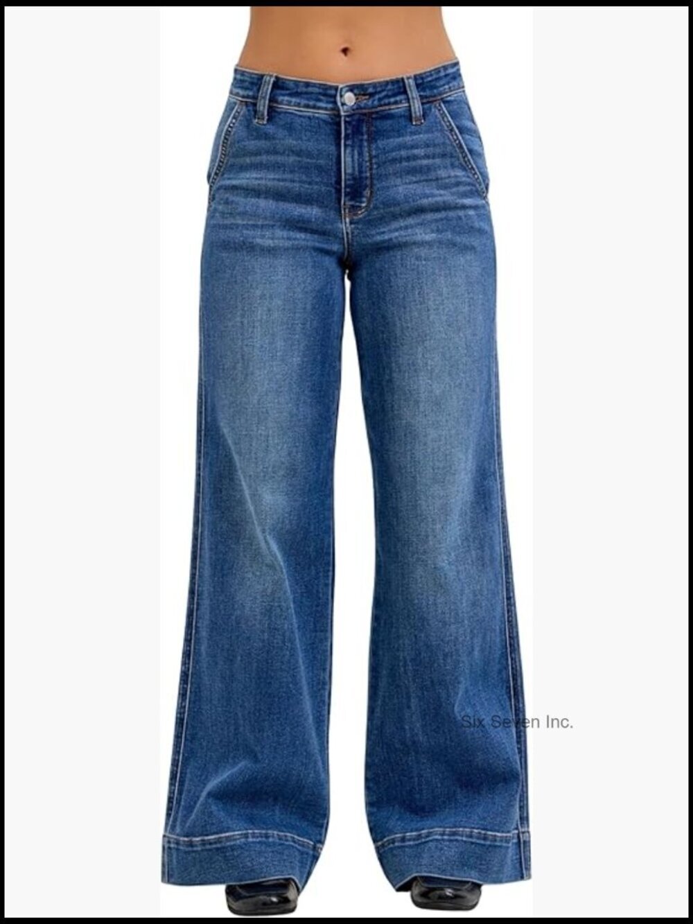 Mid Rise Wide Leg Trouser Style Retro Jeans Stretch Denim